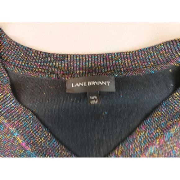 Lane Bryant Womens V Neck Sparkle Sweater Sz 14/16 Black Multi-Color Holiday - Picture 4 of 5